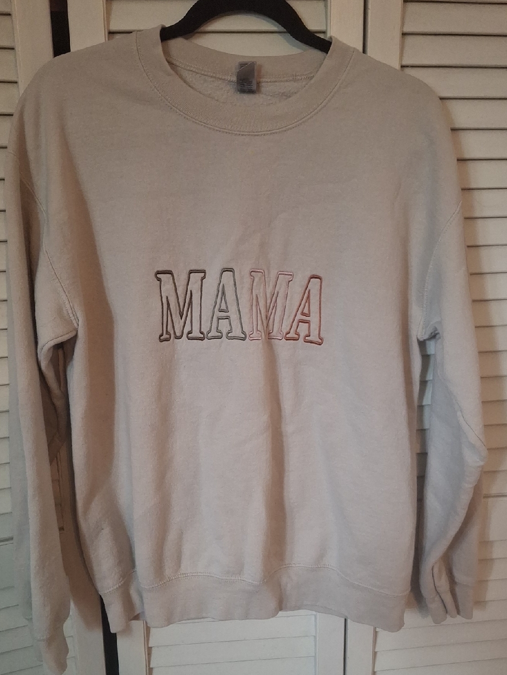 Hand Crafted MAMA Embroidered Crewneck - Light Beige